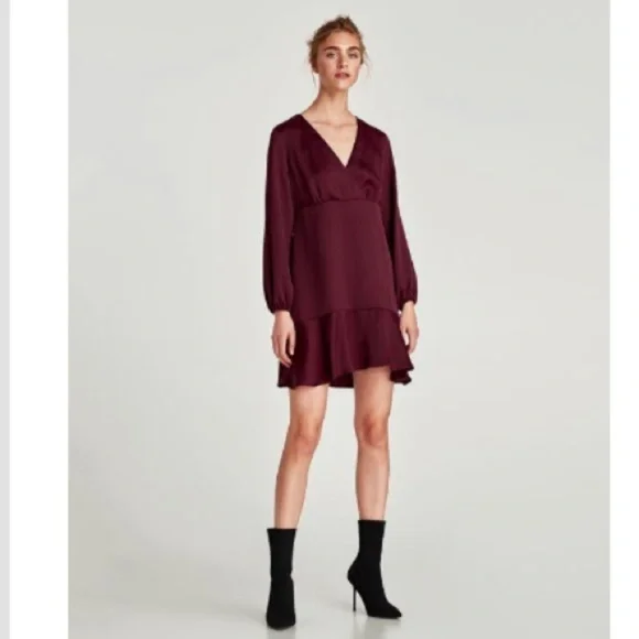 [Zara] Classic Maroon Satin Dress